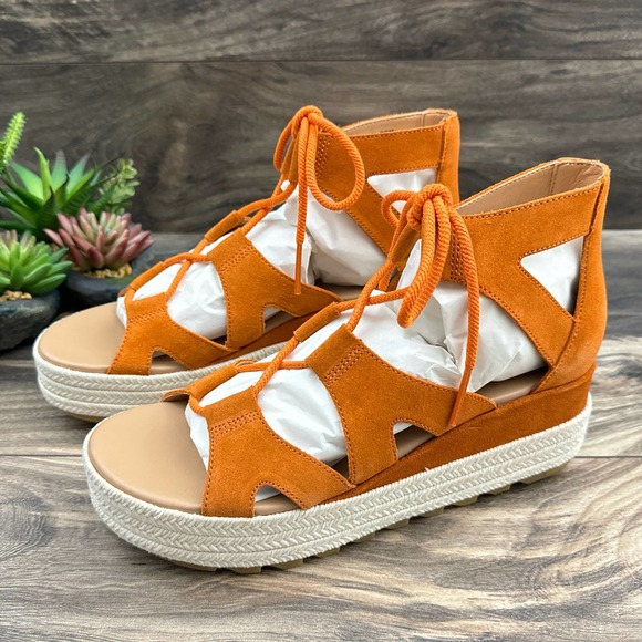 NIB Sorel Cameron 9 Lace Up Platform Gladiator Sandal Suede Desert Sun - Picture 5 of 12